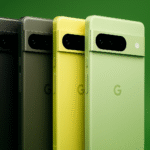 Illustration stylisée représentant une génération de smartphones au design proche des futurs Pixel 10.