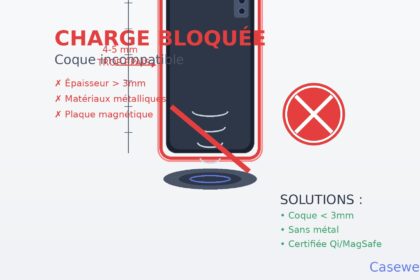 Coque smartphone incompatible charge sans fil - épaisseur excessive 4mm bloque induction Qi MagSafe - solutions alternatives