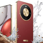 Honor Magic8 Lite rouge avec écran OLED et double module photo circulaire, protégé par une coque transparente résistante aux chocs